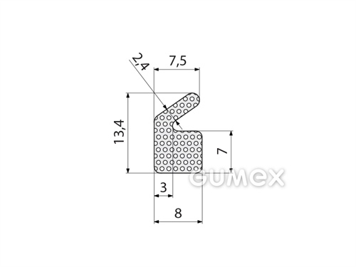 Geformtes mikroporöses Silikonprofil, 13,4x8mm, Dichte 400kg/m3, -60°C/+225°C, weiss, 